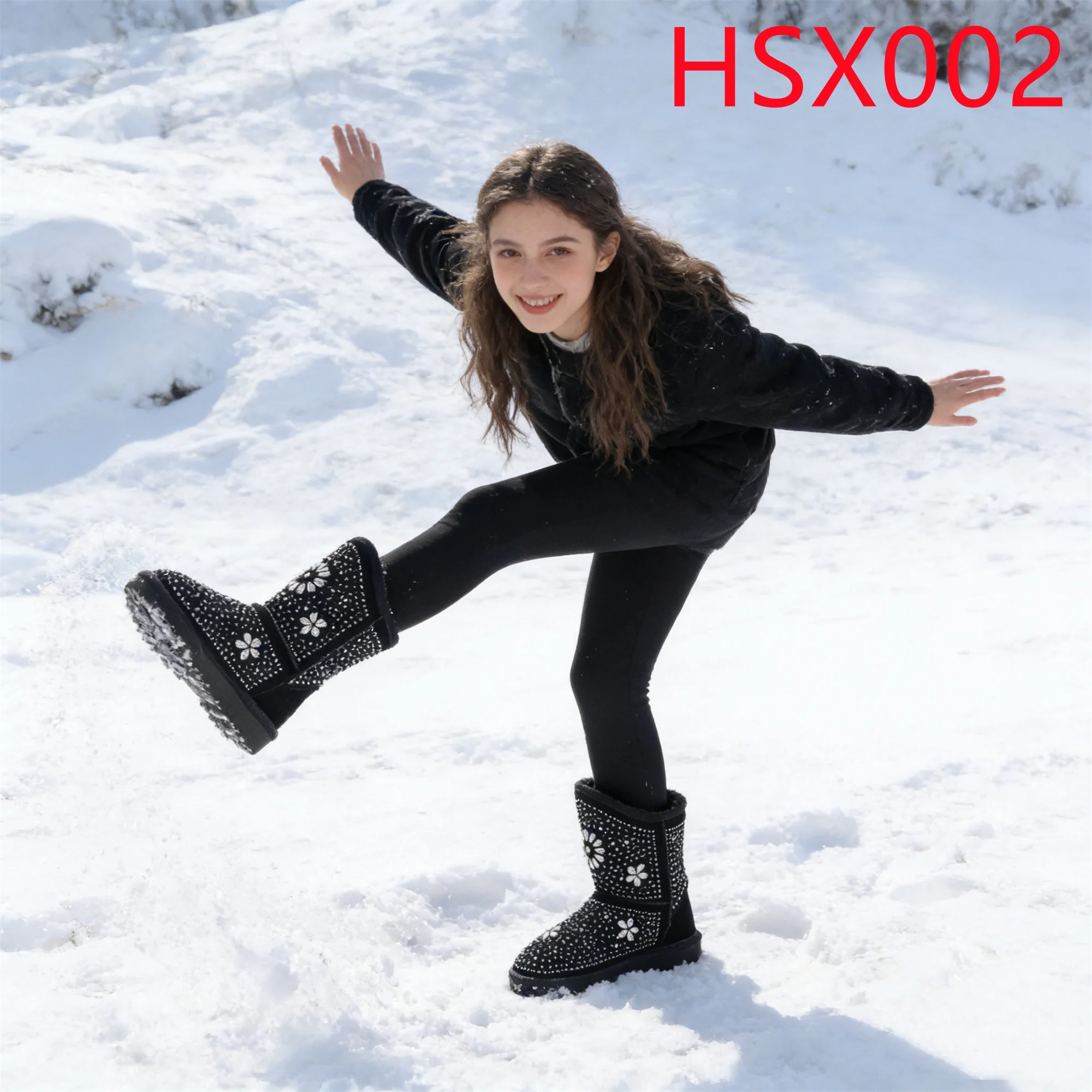 HY,Ice and Snow Festival Cotton-padded&Thickened Lady Snow Boots Slip-proof TPR Sole Winter Boots with Sparkling Diamond HSX002