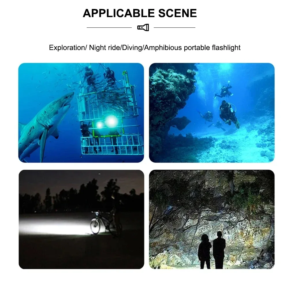 Super Bright XHP70 LED Diving Flashlight 1500LM Scuba 3-speed Push on Magnetic Switch 18650/26650 Battery Torch Exploration