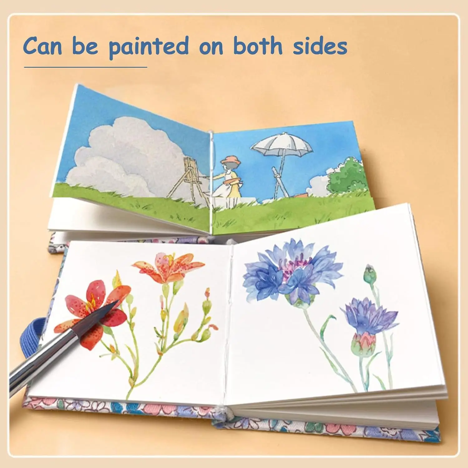 Mini Size Watercolor Sketchbook 2.4x2.4 Inch Portable Square Fabric Cover Hardcover Sketch Notebook