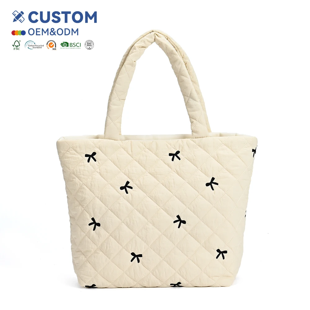 Handheld Quilted Embroidered Bucket Cotton Bag Versatile Color Contrasting Outward Handbag Lightweight Handheld