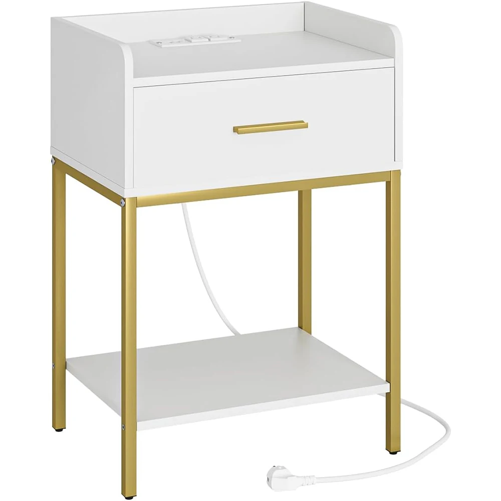 product nightstand charging station 3 tier modern wooden  metal bedside storage drawer shelf small end side table for apartment bedroom-0