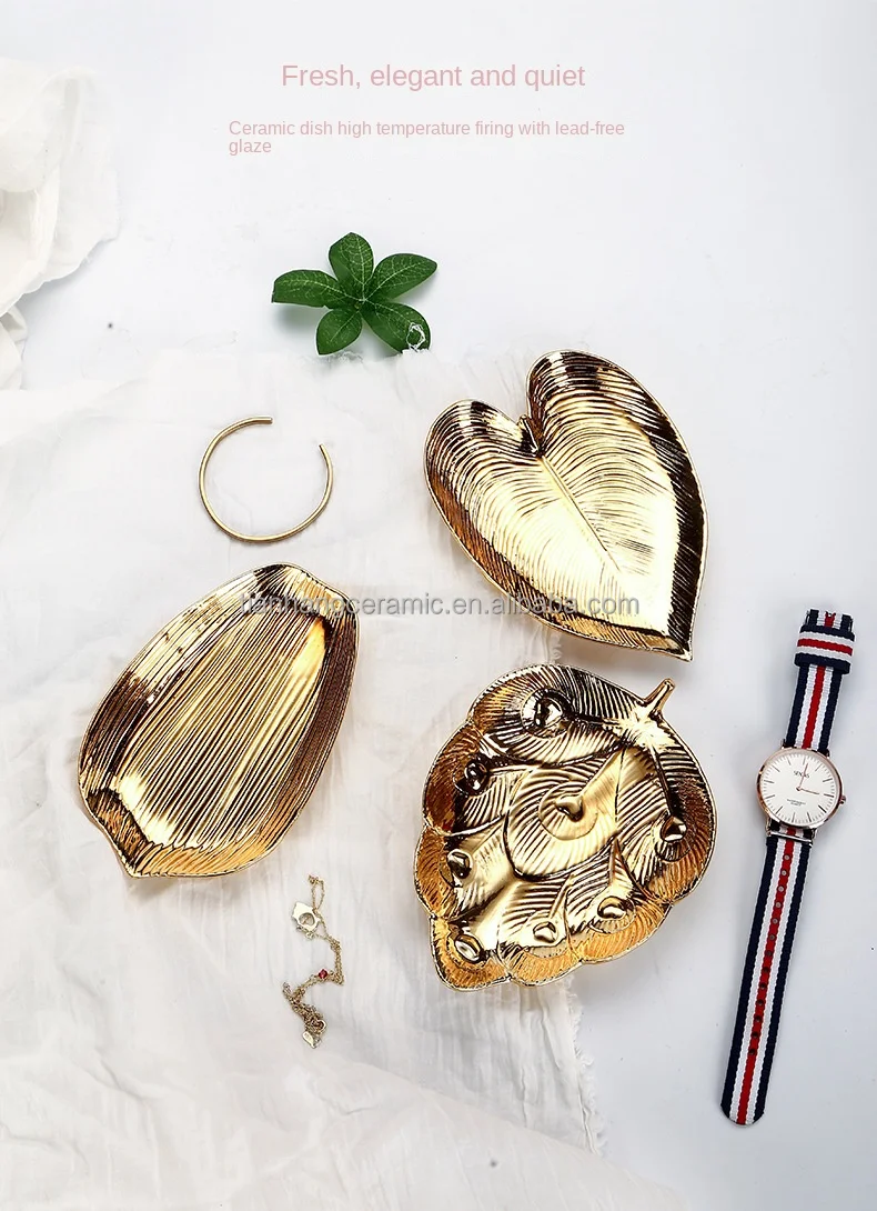 Golden Flower Design India Style Ceramic Ring Holder Jewelry Dish Trinket Tray Ceramic Jewelry Plate For Valentine.jpg