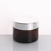 Pot ambre avec couvercle en argent brillant