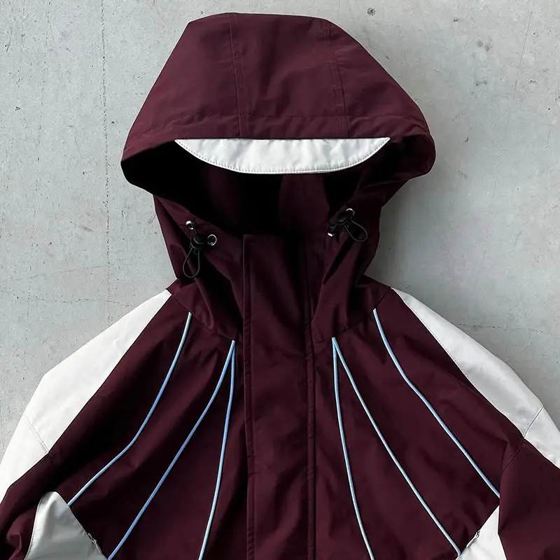 Wholesale Streetwear Custom Oversized Heavyweight Boxy Nylon Windbreaker Splicing Color Blocks Zip Hoodie Jacket for Men gallery 2
