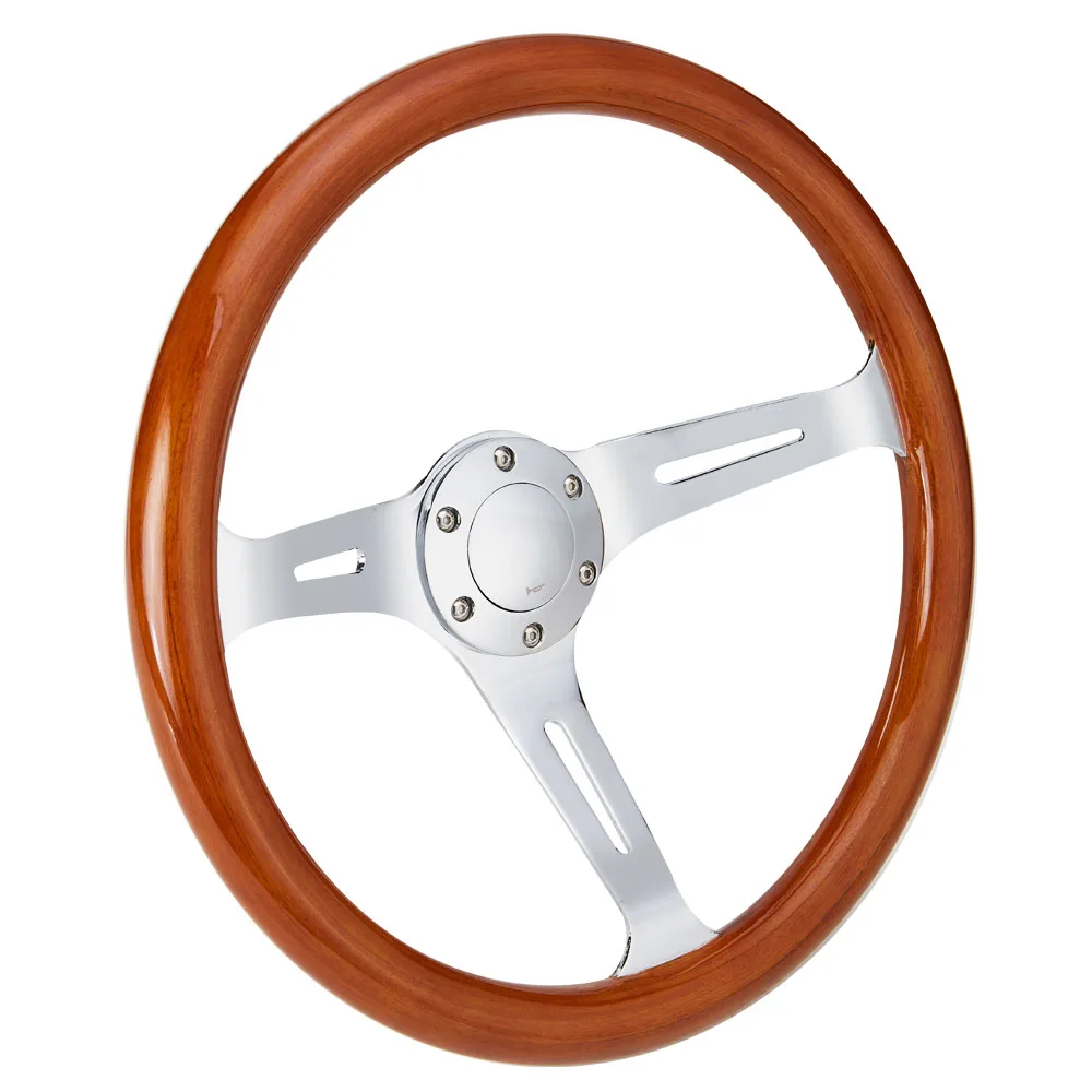 380mm Wood Grain Chrome Spoke Steering Wheel for Car