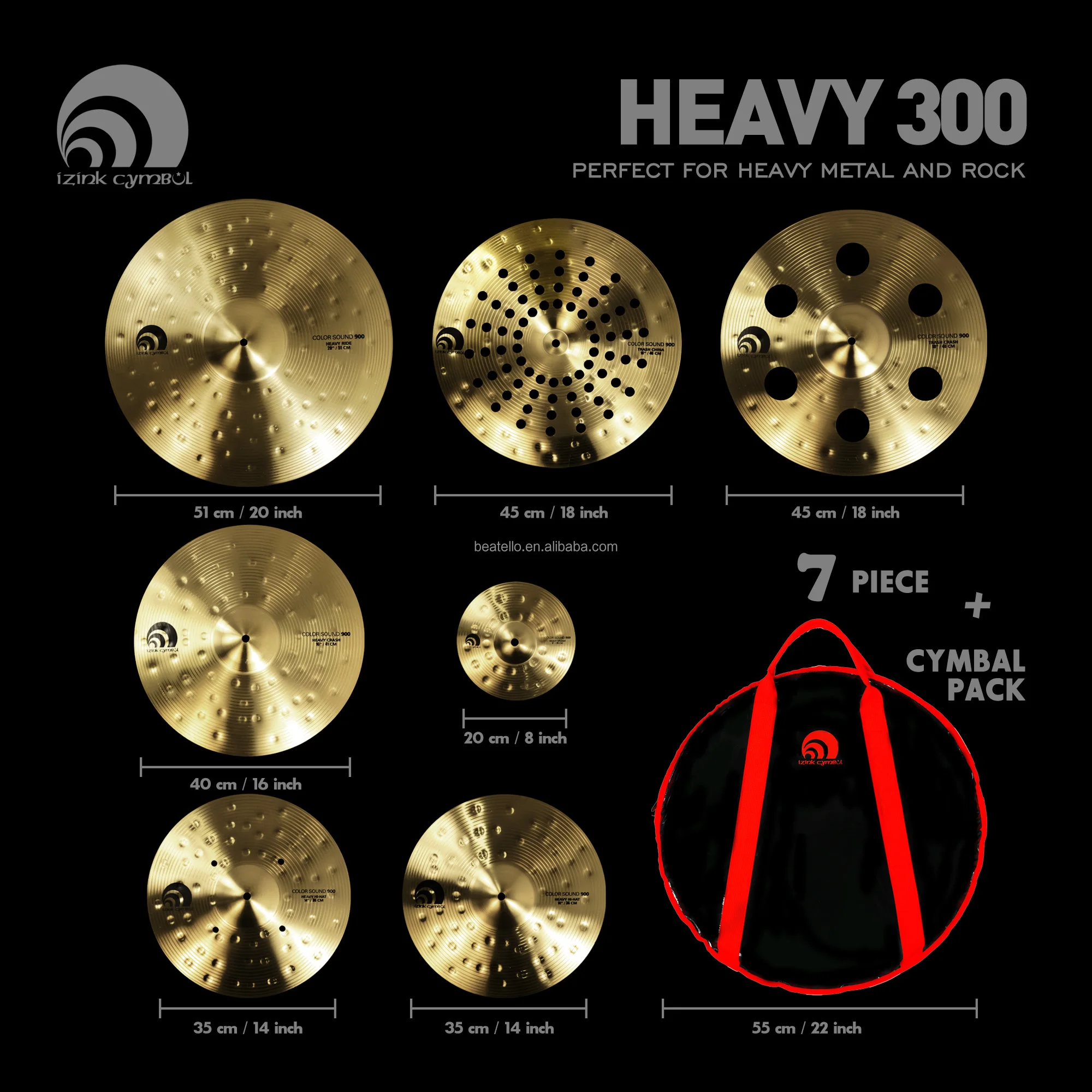 IZNK 7-Piece Professional Handmade Cymbals Set for Drum Kits with