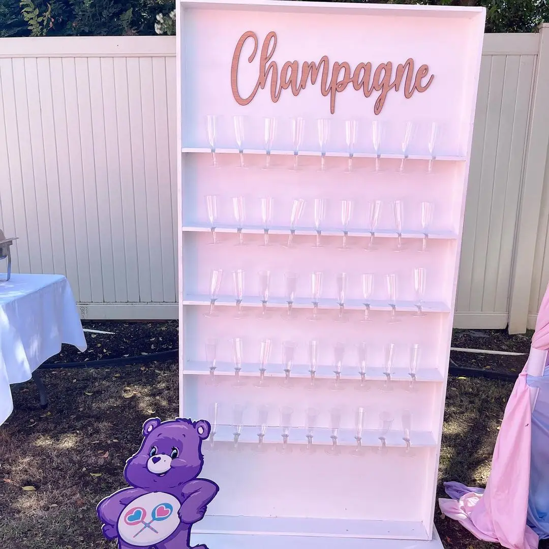 High Quality PVC Champagne Wall Backdrop Grass Wine Glass Cup Holder Display Rack Clear Floor Stand Wedding Event Champagne Wall