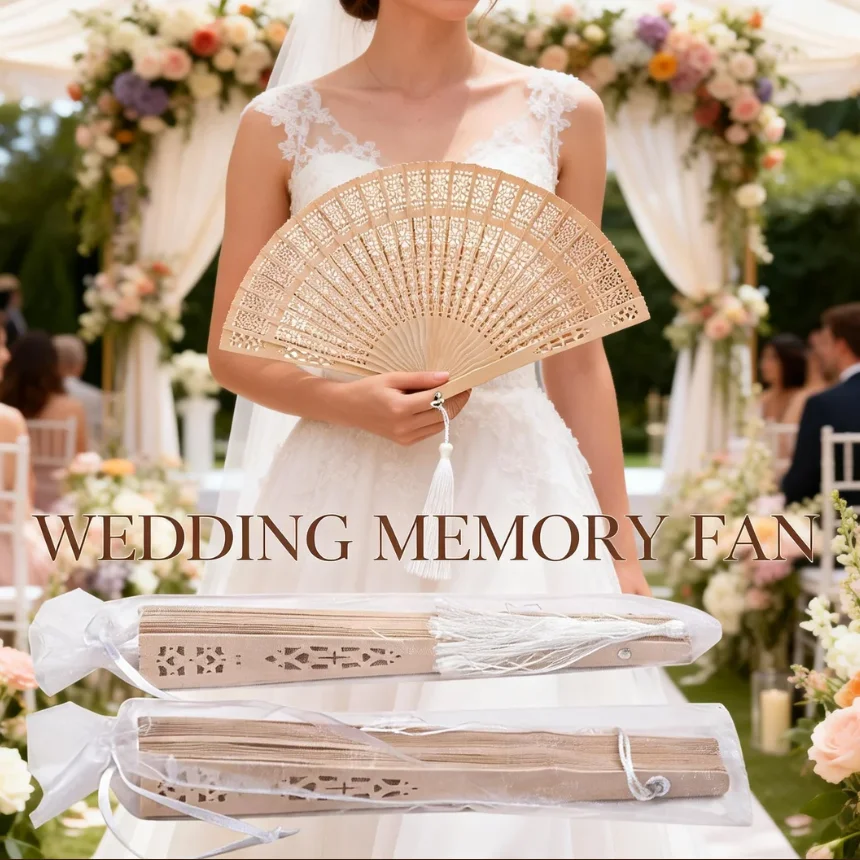 Hot Selling Gift 21cm White Paper Folding Fan Custom Logo Bamboo Hand Fan for Wedding