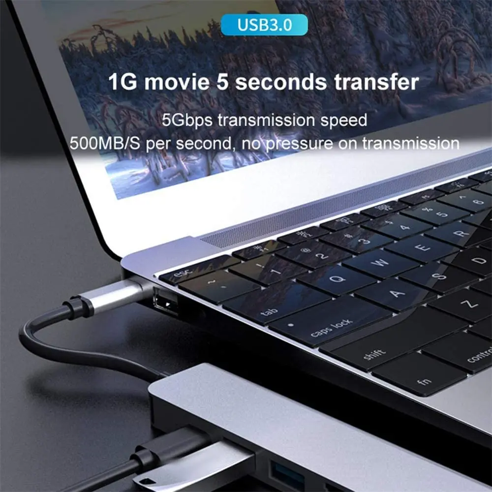 6 in 1 Type C USB C Hub 3.0 to HDMI Adapter 4K Video USB3.0 SD/TF Card Reader For PC Laptops
