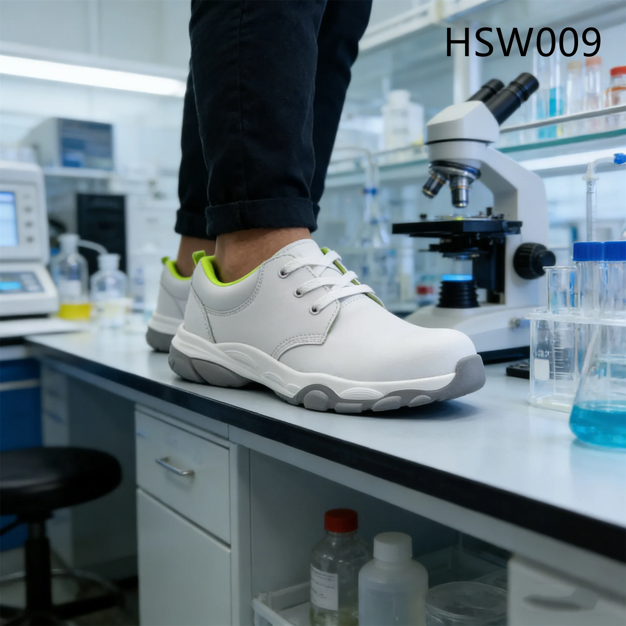 HY,2026 Sanitary Workplace UV Resistant Dust Free White Safety Shoes Green Mesh Fabric Lining  ESD Unisex Work Clogs HSW009