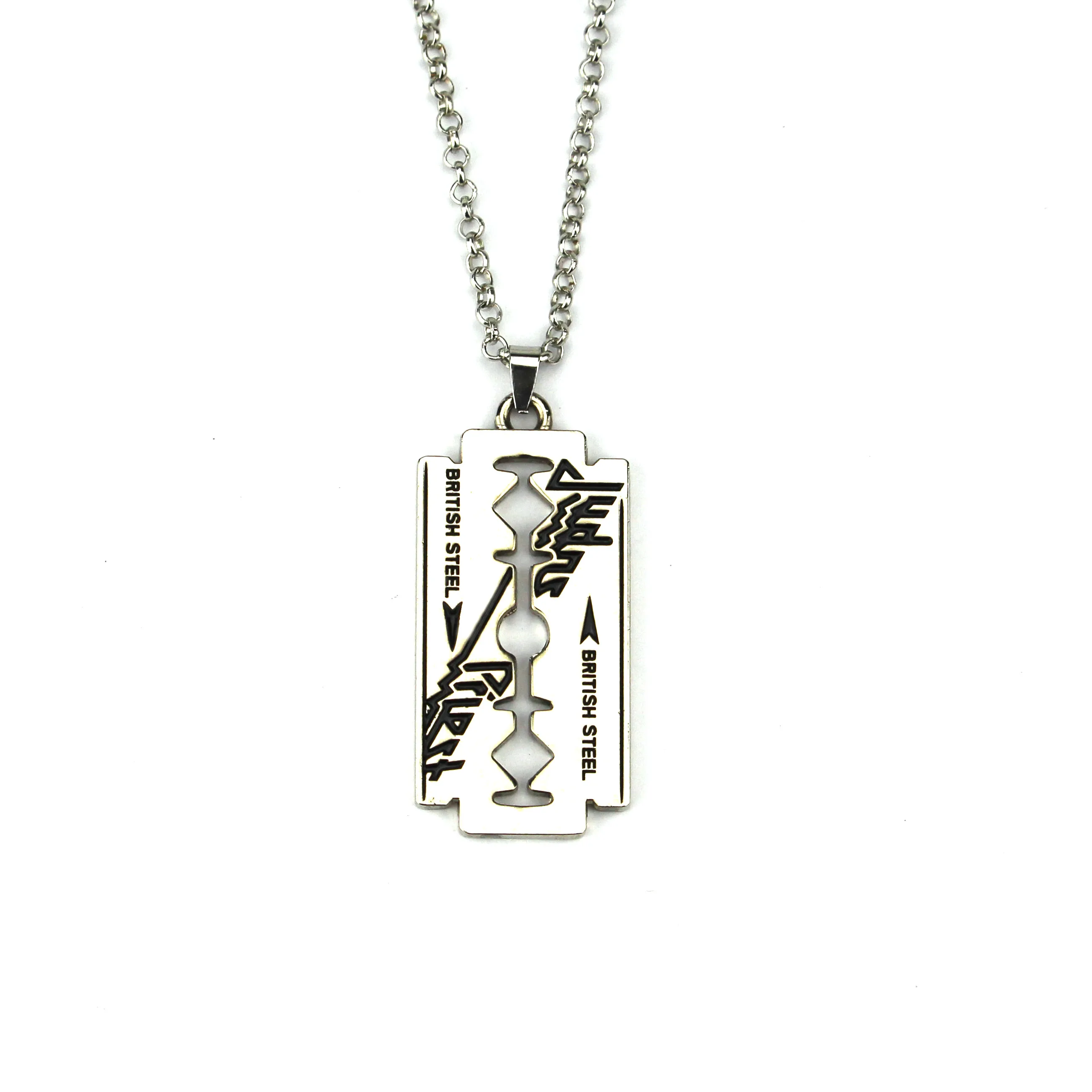 Wholesale Hip Hop Rock Band Judas Priest Blade Razor Shape Pendant Necklace  Long Chain Men Metal Necklace From m.