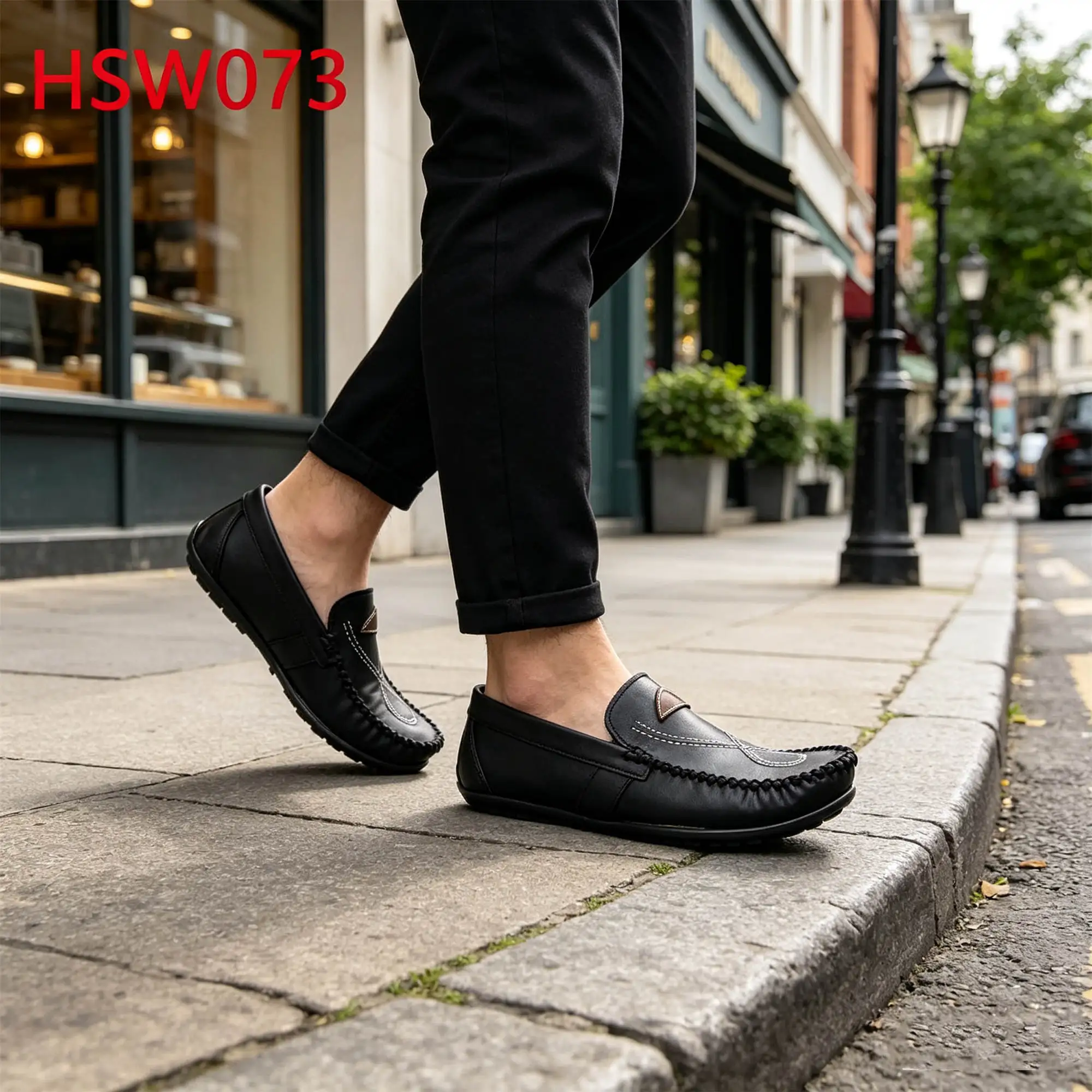 ZYF,daily Collocations Upward-curling Style Pull on Hua Singh Boat Shoes No Blisters Handmade Black Moccasins Shoes HSW073