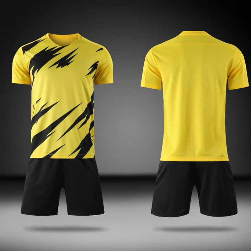 Source Best quality black yellow big and tall custom football kits striped  no brand soccer jersey on m.