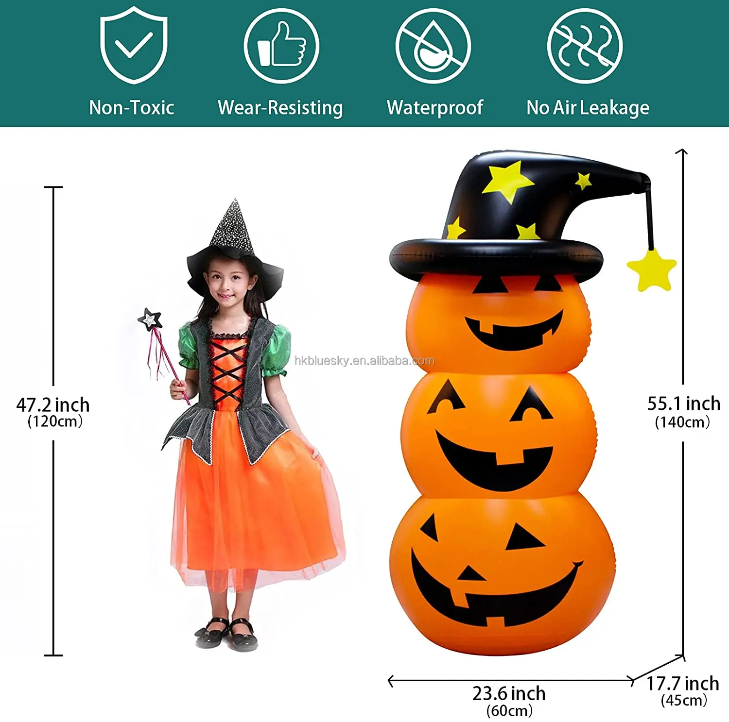 4.6 Ft Pumpkin Tumbler Inflatable Yard Decoration with Witch Hat Outside Yard Party Halloween Decorations Pump not Included Halloween Inflatables Pumpkin Decorations Outdoor 