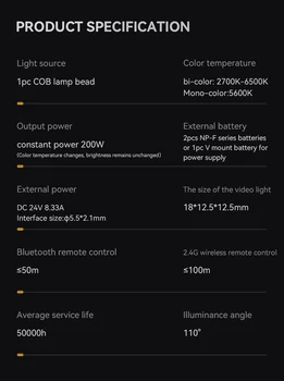 Yongnuo Lux200 200w Handheld Outdoor Led Light Photography Lighting 2700k-6500k Bowens Mount Gray product image