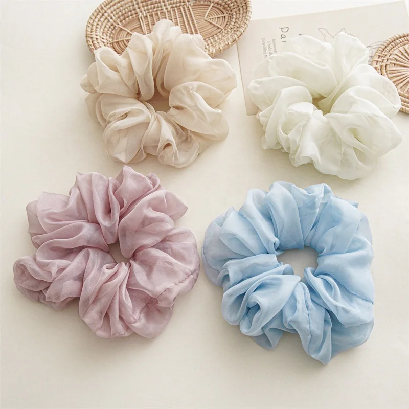 New Large Solid Color Chiffon Large Scrunchies Women Simple Hair Scrunchies Band