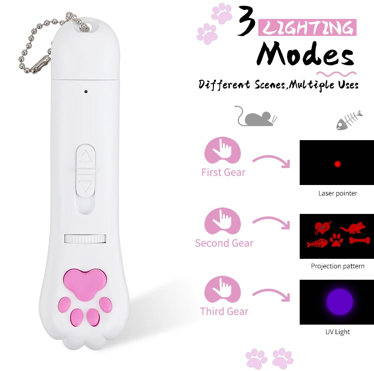 USB Rechargeable Interactive Pet Toys Multi-pattern Infrared Projection Paw Print Laser Cat Stick