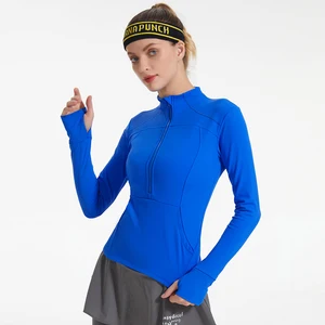 Womens Long Sleeve Workout Tops Quick Dry Quarter Zip Pullover Crop Yoga Athletic Slim Fit Shirts