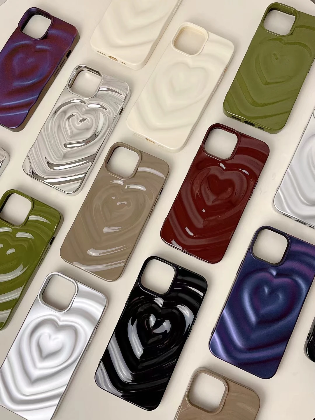 고급 전기 판 3D 사랑 심장 물 리플 전화 케이스 아이폰 14 13 12 11 프로 맥스 케이스 소프트 실리콘 충격 방지 커버