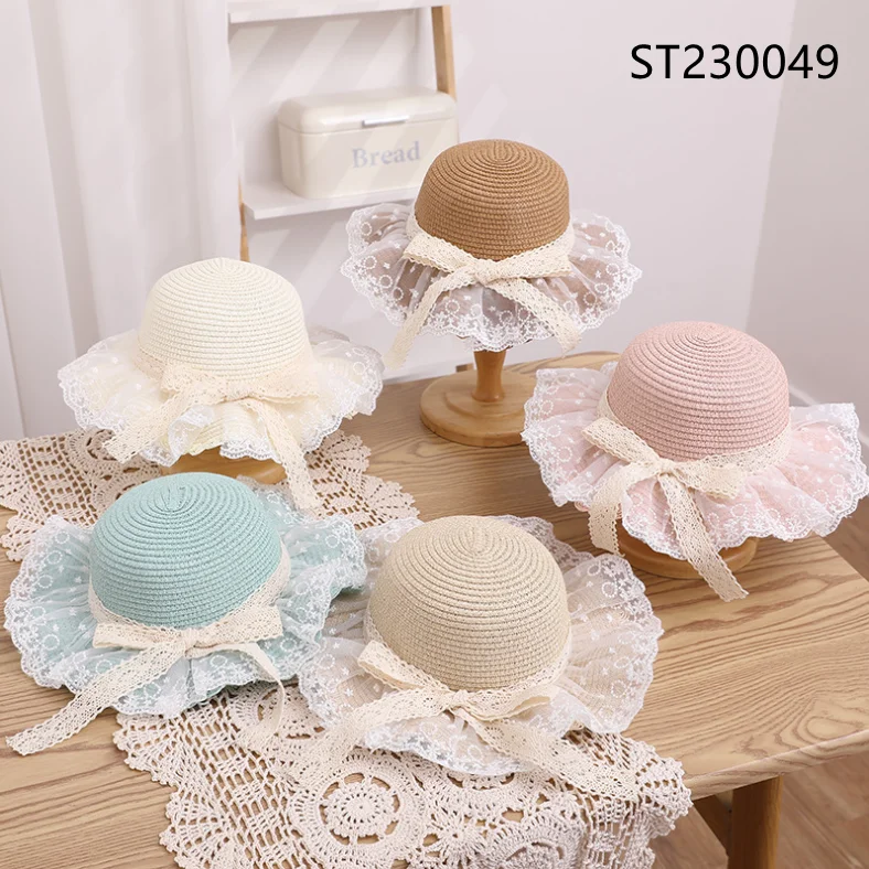 Mini Straw Hats For Dolls - Handwoven Lace Strap Hat Doll Accessories (6.2 Inch)