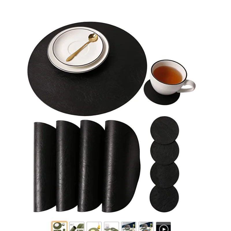 Faux Leather Table Mat Round Decoration Dinner Table Placemat With