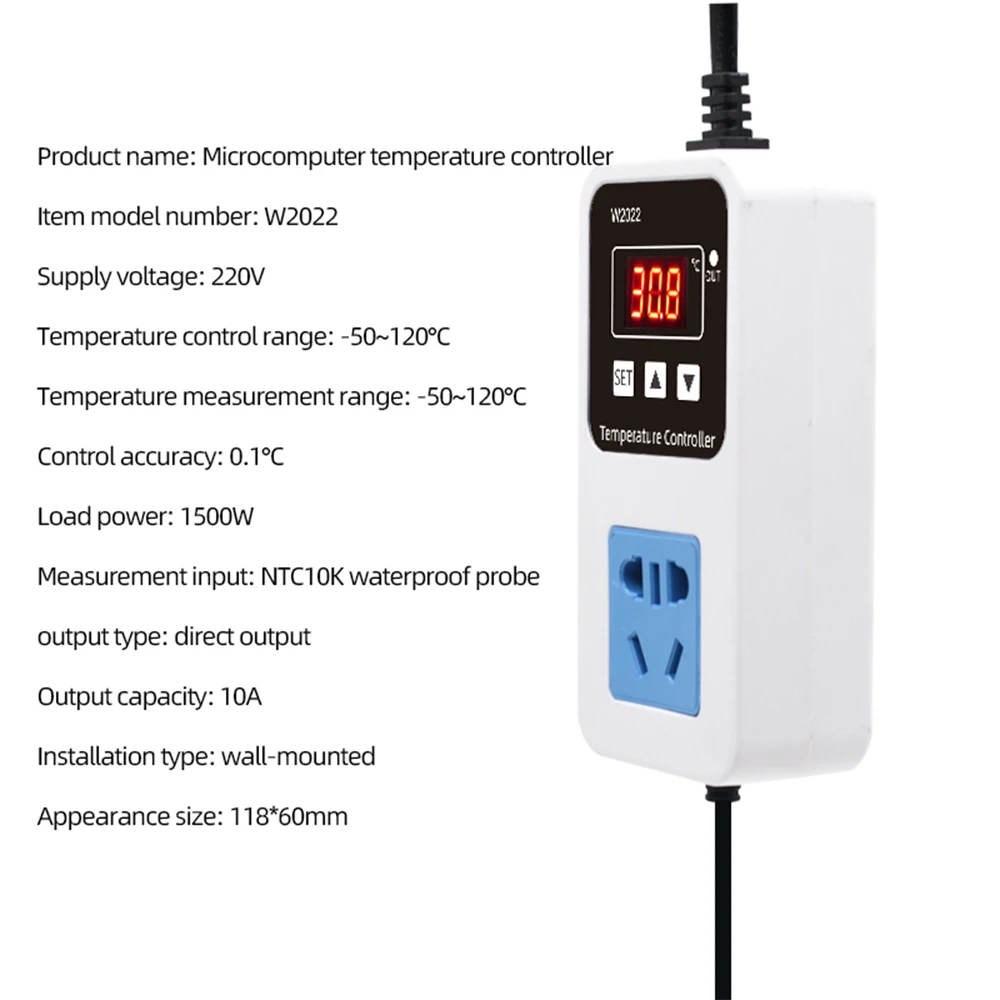 W2022 Digital Temperature Controller Thermostat Socket Thermostat Switch 220V Temperature Controller With Plug