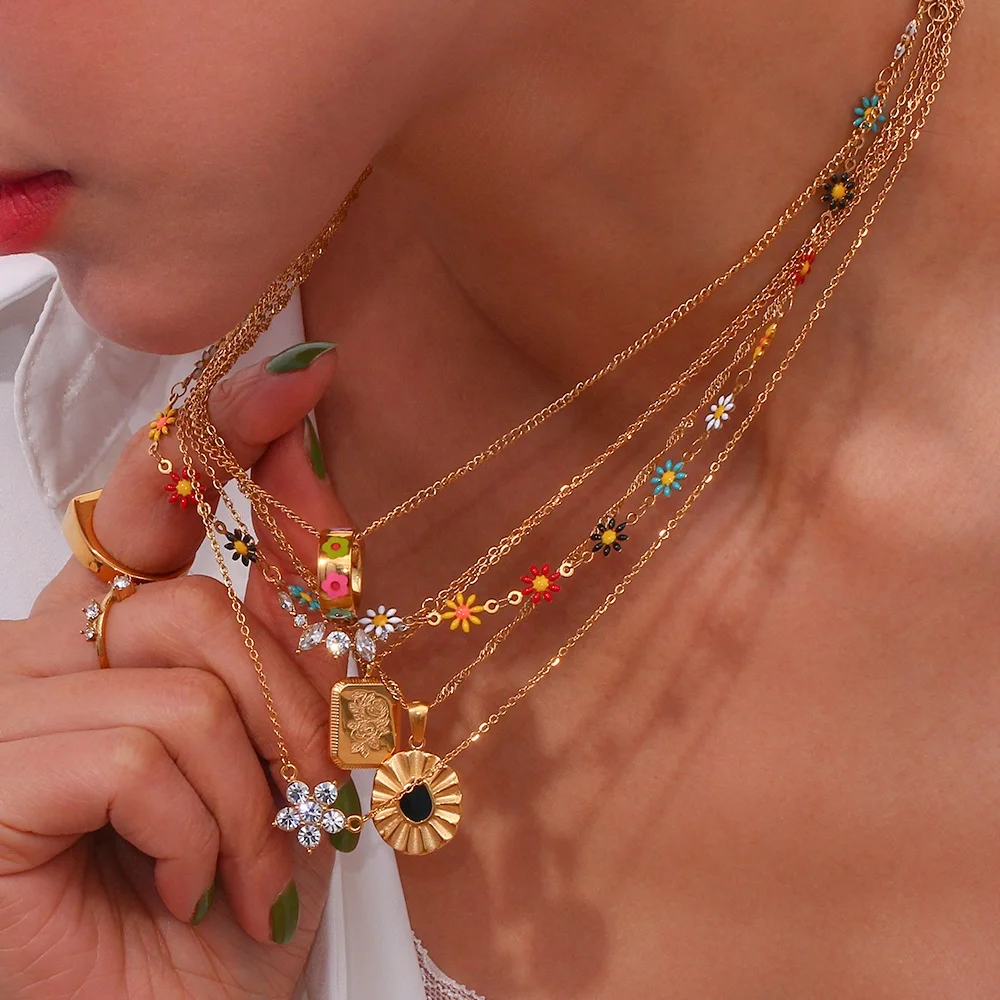 Spring Fashion Jewelry Set Flower Design 18k Gold Plated Stainless