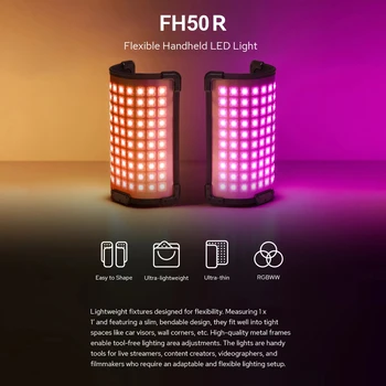 GODOX FH50R LED Light 62W RGB Light 2500K-10000K CRI96 BT Connection App Control DC/NP-F/V-mount Battery with Stand Adapter product image
