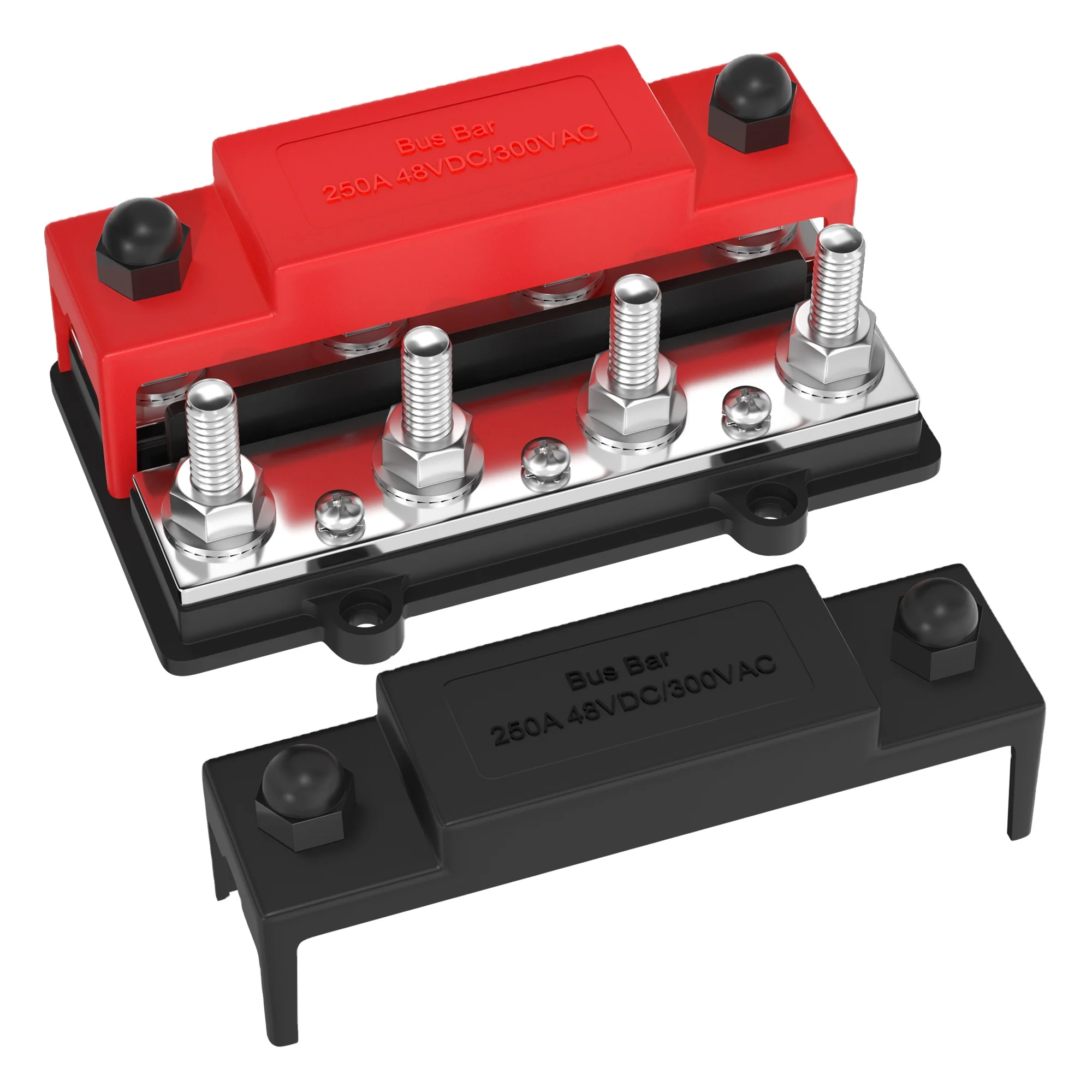 2 Barre Di Distribuzione DC 12V-48V, 250A - Morsettiera Batteria Con Bulloni M10, Rosso E Nero - Foto 5