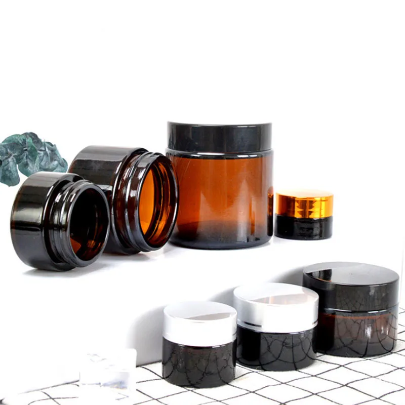 In Stock Wholesale 5/10/15/20/30/50g Matte Black Face Cream Jar Containers 1 2 4 Oz Glass Jars
