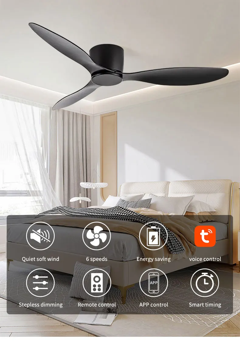 America Hot Style Remote Control DC Motor Bedroom Silence Smart Ceiling Fan Without Light