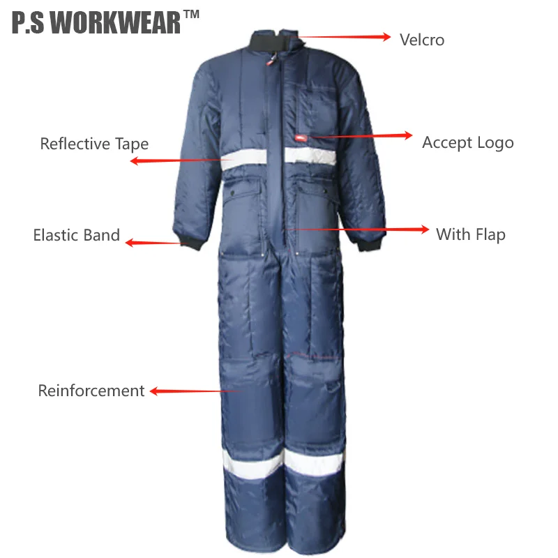 Cold Storage Coverall Thermal Workwear HiVi Multifunctional Winter Outdoor Wear Down Reflective Mens Coverall Freezer Suit