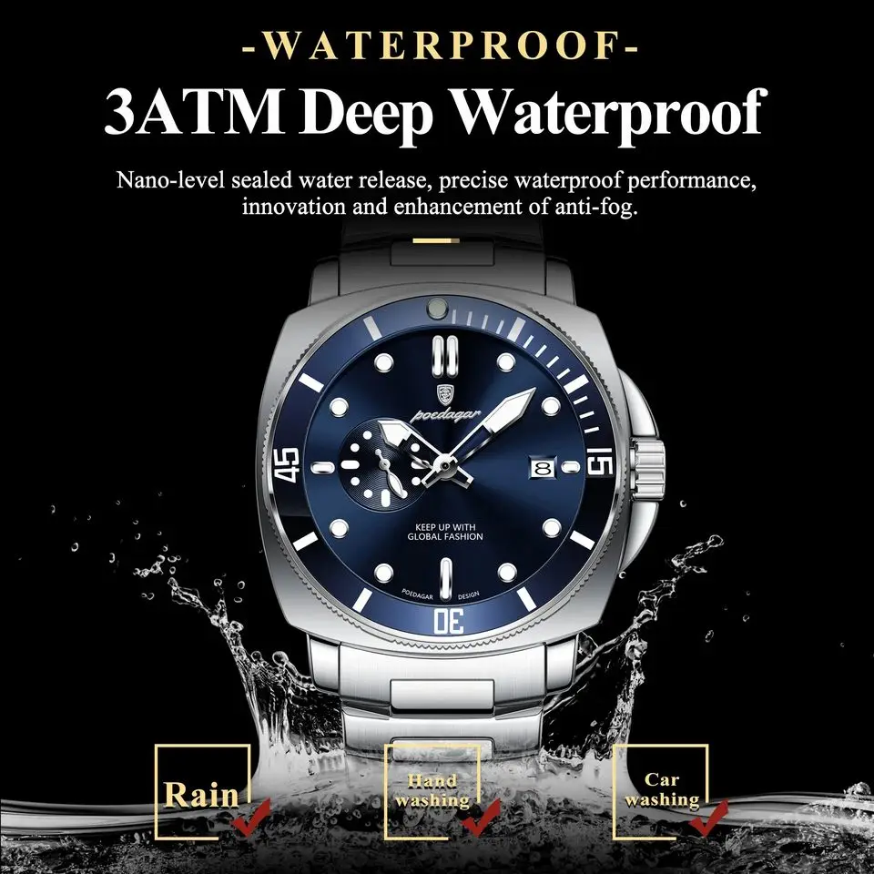 Poedagar 873 High Quality Men Quartz Watch Stainless Steel Strap Waterproof Luminous Cal aperçu 4