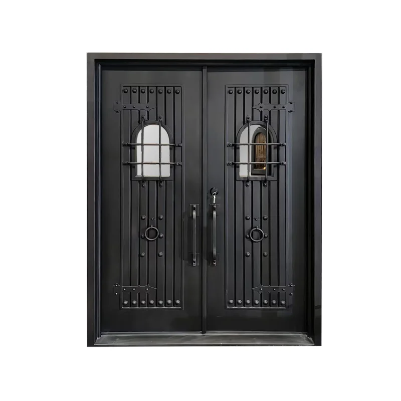 Customized Anti-Theft Modern Wrought Iron Double Exterior Door for Living Room and Villa