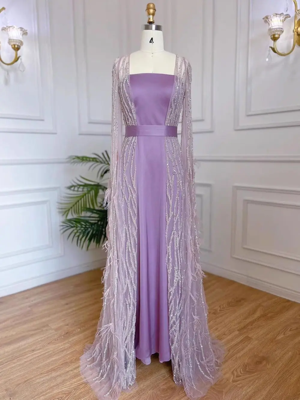 Dq812 Muslim Evening Dresses Long Sleeves Tulle Slit Pearls Islamic Dubai  Saudi Long Formal Prom Gowns