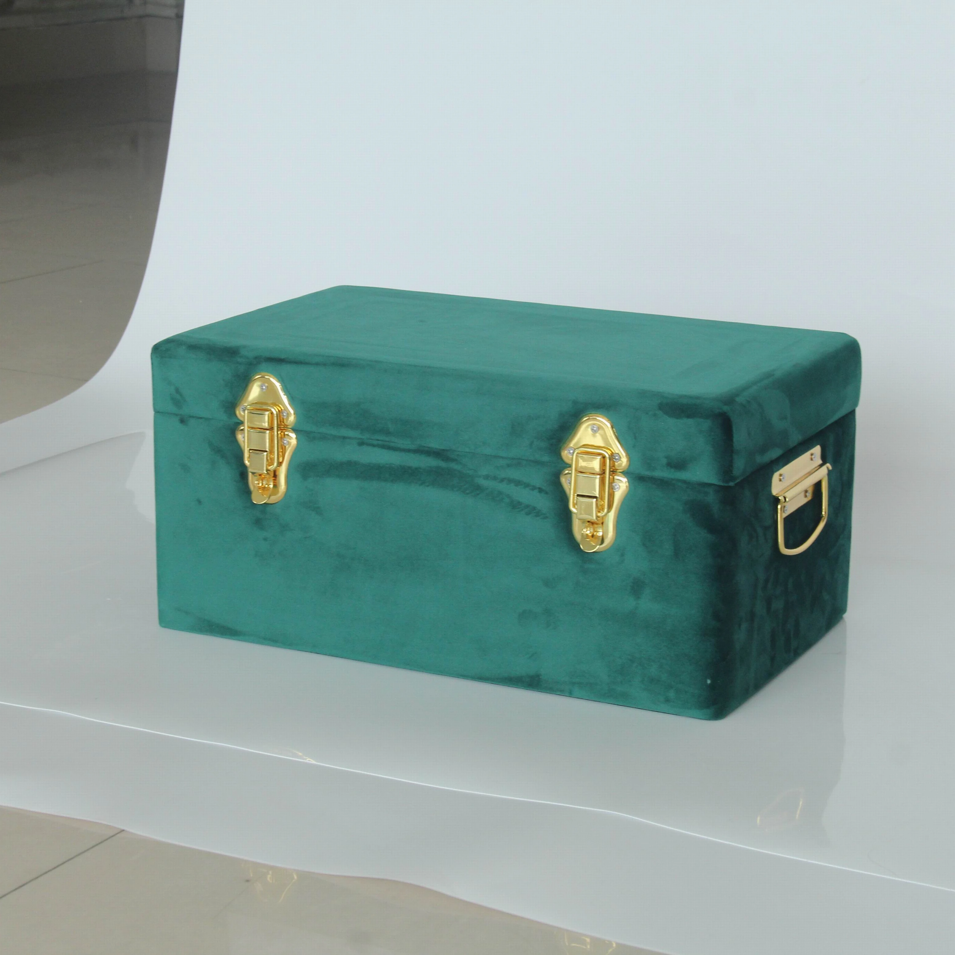 Velvet Storage Green Trunk Gift Box With Gold Accessories