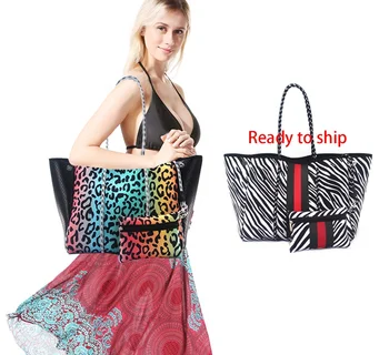 2022 Best Seller Black Color pink Leopard Woman Bag Party Favor Ladies Handbags Luxury Clutch Neoprene Tote Bag for summer beach