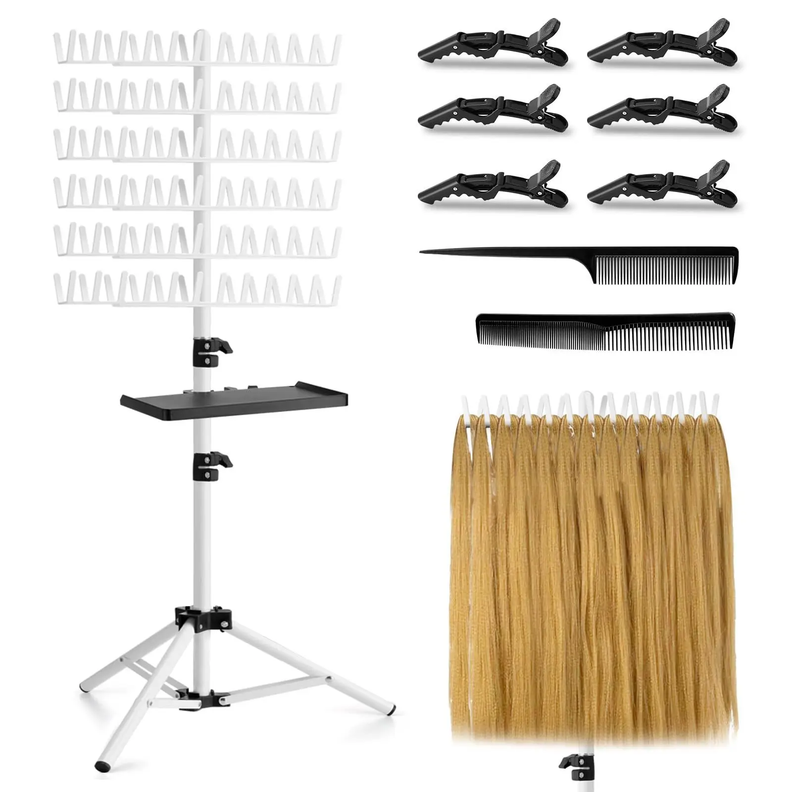 Supporto Per Fasce Per Capelli A 2 Livelli In Oro Con Vassoio Portagioie In Legno Bianco - Organizer Da Tavolo - 2
