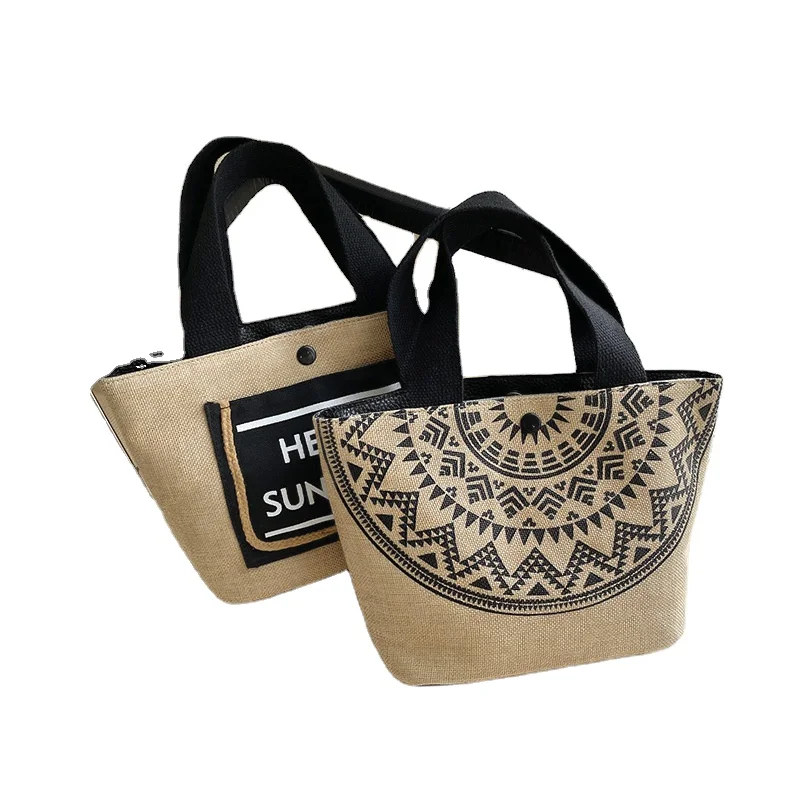 OEM Wholesale Drawstring Tote Black Custom Logo Small Print Eco Friendly Shopping Linen Burlap Jute Bag