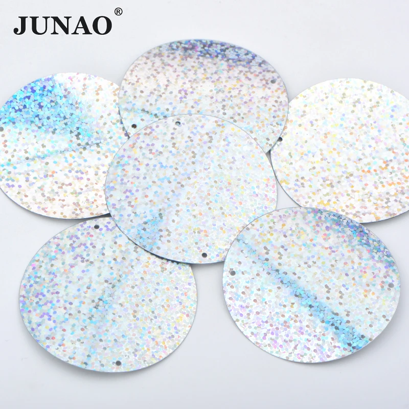 JUNAO оптовая цена 50 мм круглая Лазерная серебряная звезда свободные блестки уникальный дизайн для шитья лазерные