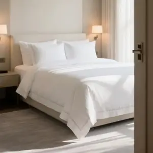 Luxury Hotel Bedding Set 100% Cotton 300TC Queen Size Pure White Embroidery Breathable Eco-Friendly Simple All-Season