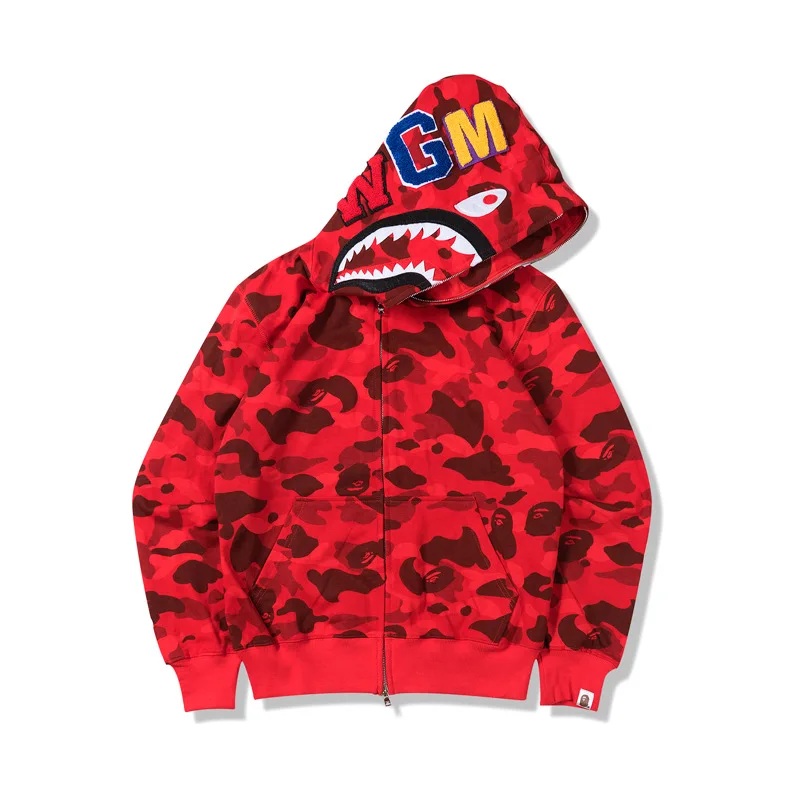 100% Cotton Original Edition Bathing Ape Shark Camo Zip Up Streetwear ...