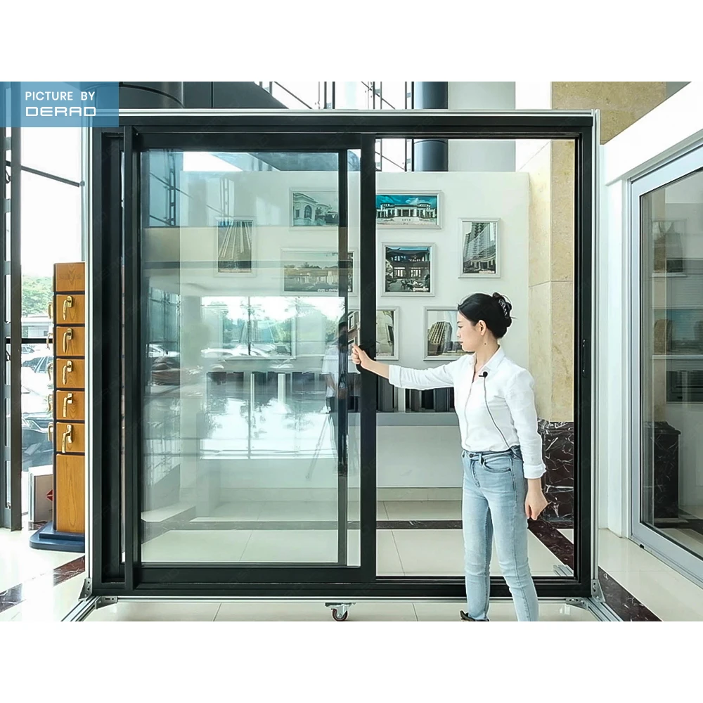 Sliding Glass Door Custom Apartment Public Building Commercial Aluminium Frame Sliding Doors with Double Glazed Tempered Glass