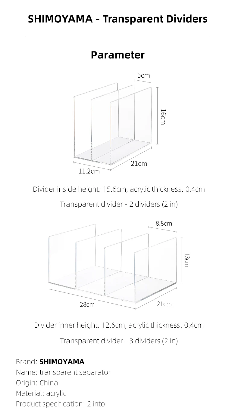 Shimoyama Multipurpose Clear Acrylic Book Shelf Box Drawer Dividers