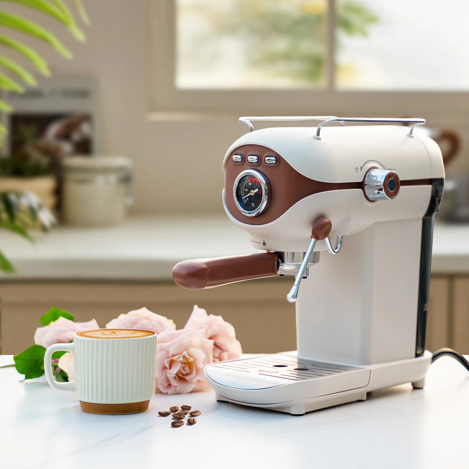 Custom Color 20-Bar Retro Design Espresso Machine Programmable Household Brewer Automatic Milk Frother French German Brew System