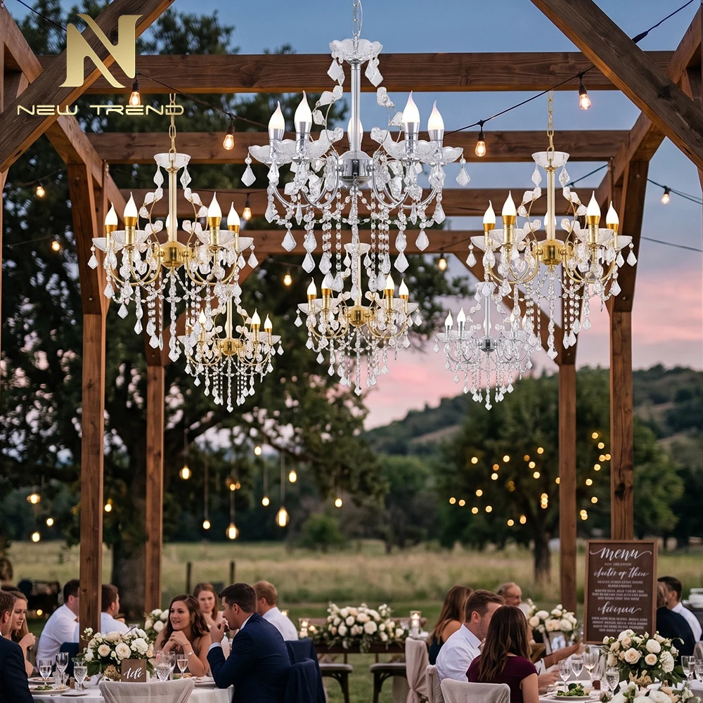 CPL-504 Luxury Battery-Operated Crystal Chandelier – Cordless Remote Control LED Pendant Light for Wedding Tent & Event