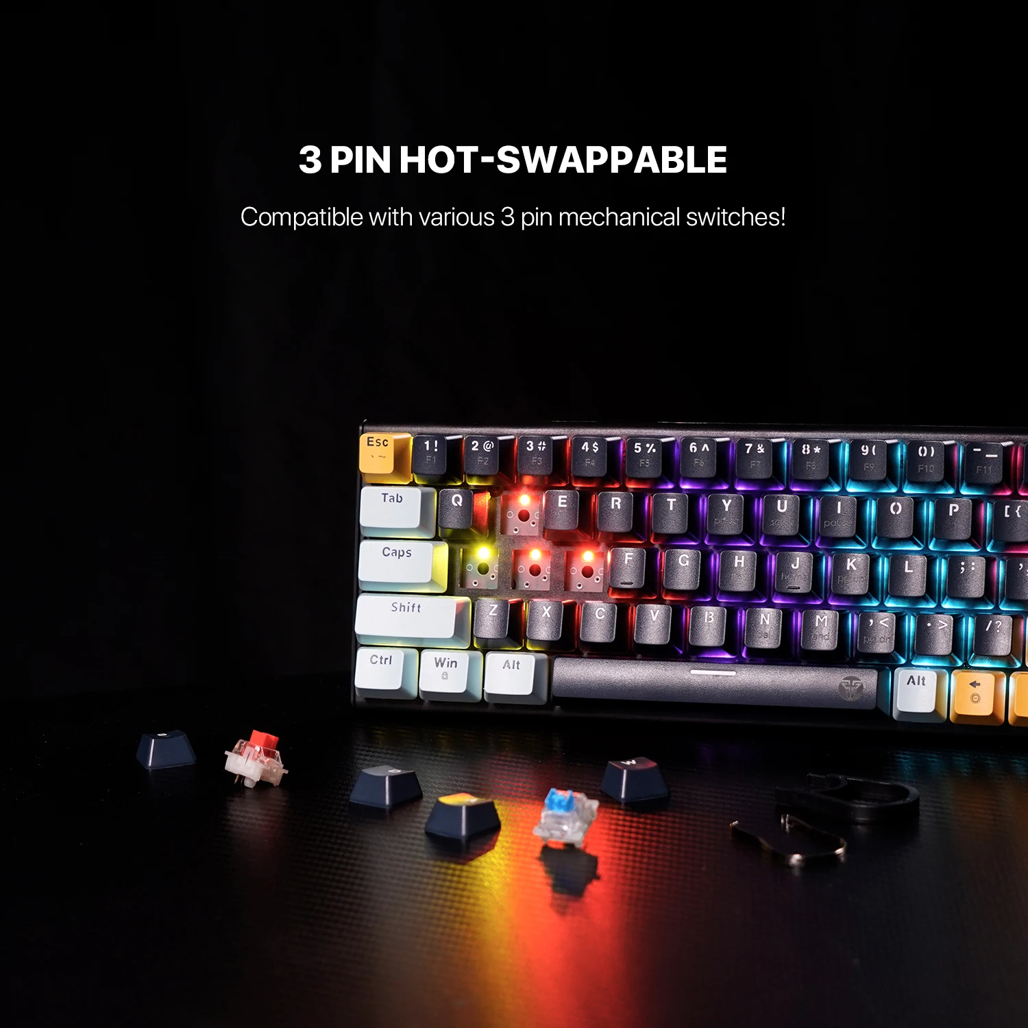 Fantech MK890V2 96 Keys Led Backlit Gaming Keyboard with Knob Wired Computer PC Blue Red Switch Mechanical Gaming Keyboard