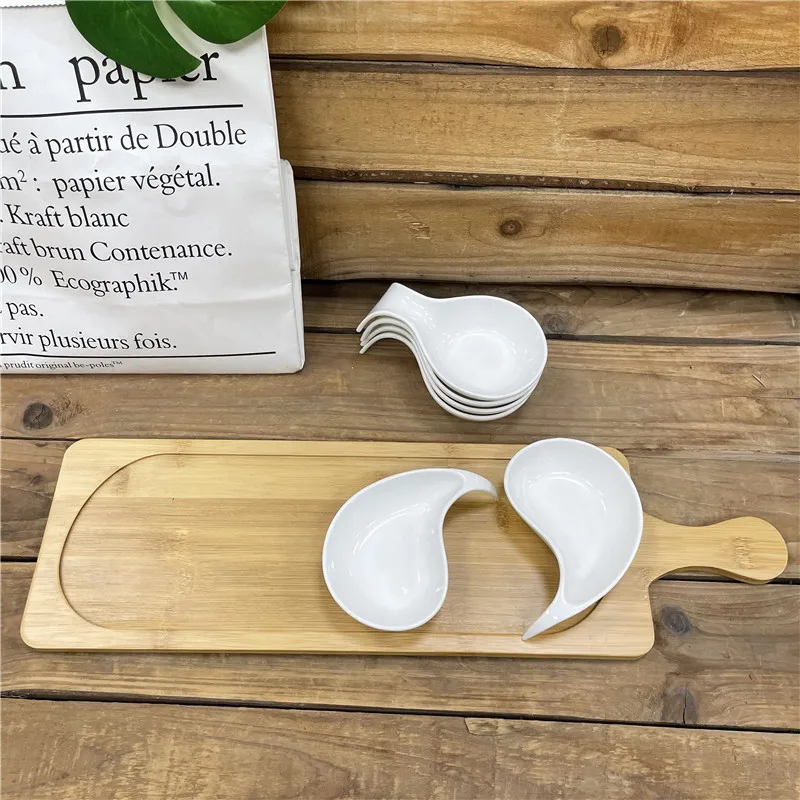 Condiment Serving Tray Platter 4 pieces Dipping Cups Sauce Dish Plate Dessert Bowls