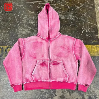 Luxury Clothing Manufacturers Custom Hoodies Fleece Cotton Patch Applique Embroidered Raw Hem Acid Wash Boxy Hoodie For Men