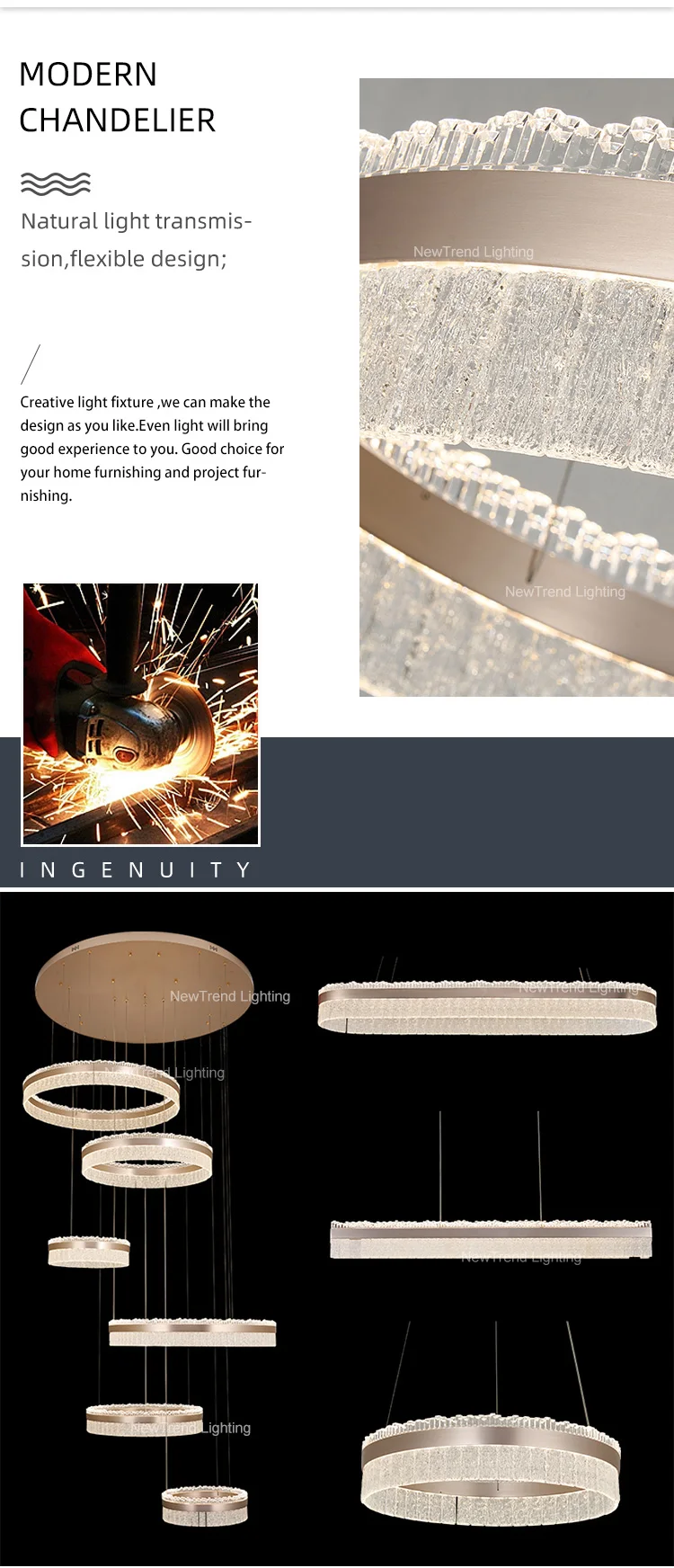 lc9855 new product indoor decoration pendant light living dining room restaurant crystal led ring chandelier -1